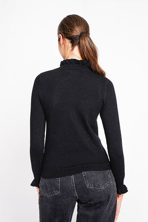 Ruffled high neck sweater with long ruffled sleeves