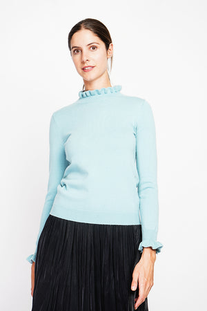 Ruffled high neck sweater with long ruffled sleeves