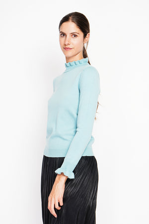 Ruffled high neck sweater with long ruffled sleeves
