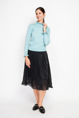 Ruffled high neck sweater with long ruffled sleeves