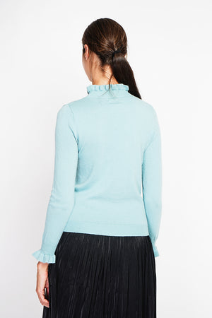 Ruffled high neck sweater with long ruffled sleeves