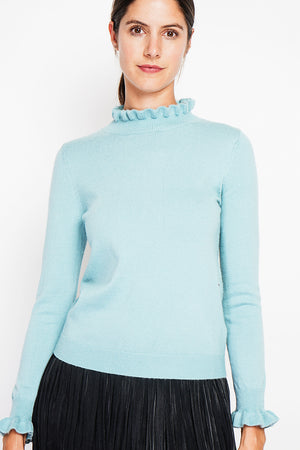 Ruffled high neck sweater with long ruffled sleeves