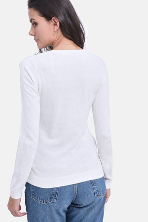 Classic V-neck sweater knitted in 2 threads with long sleeves