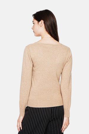 Classic V-neck sweater knitted in 2 threads with long sleeves