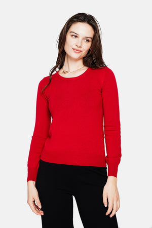 Classic round neck sweater knitted in 2 threads with long sleeves