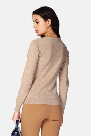 Classic round neck sweater knitted in 2 threads with long sleeves