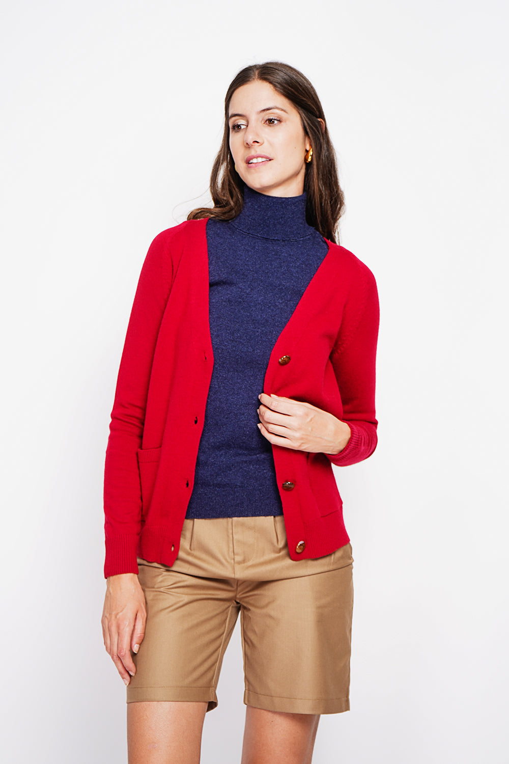 Fancy buttoned v-neck oversized fit vest with long sleeve pockets