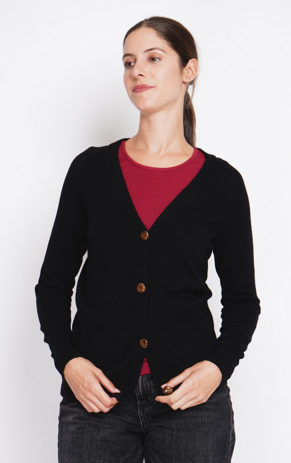 Fancy buttoned v-neck oversized fit vest with long sleeve pockets