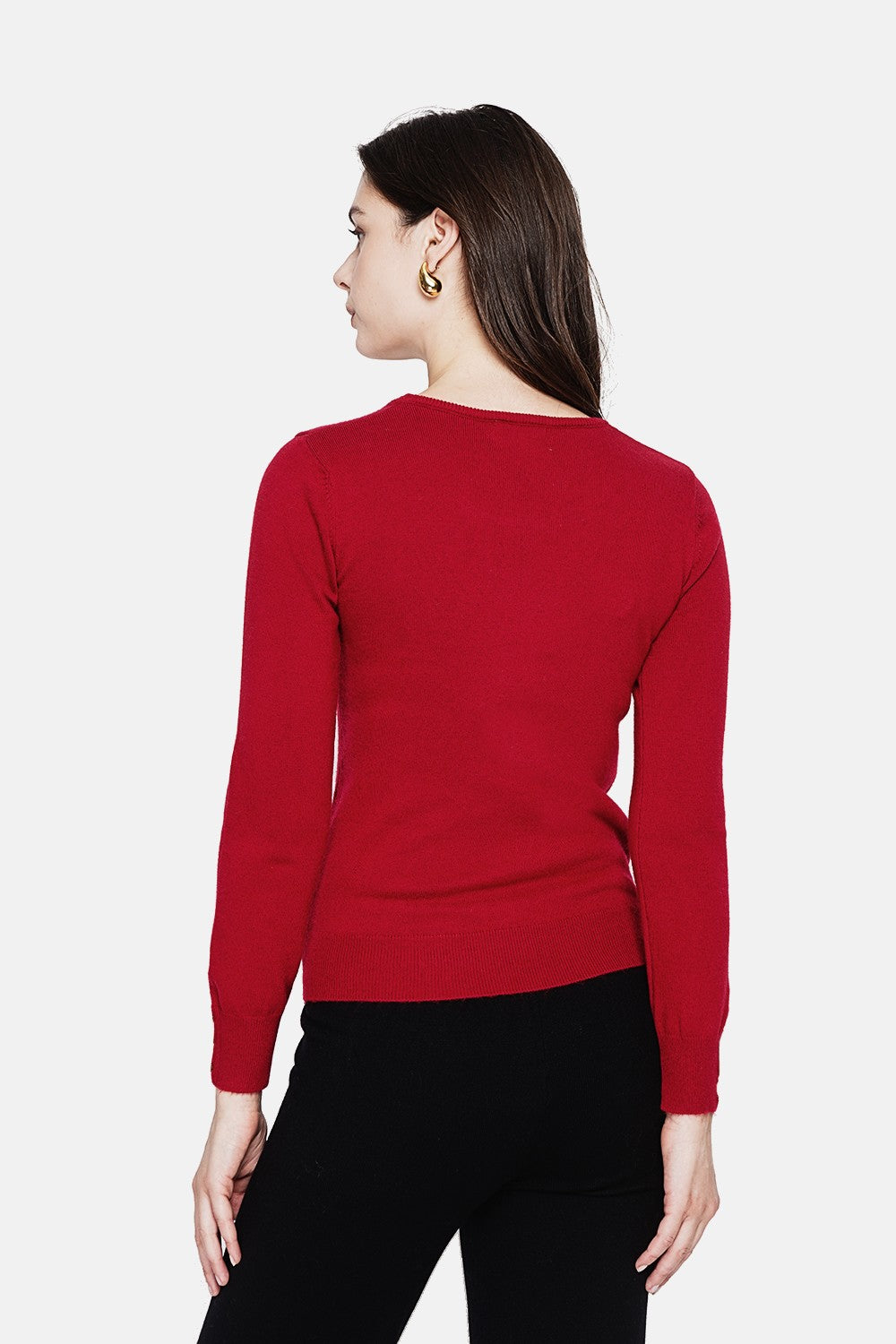 Classic round neck sweater with long sleeves, 2-ply knit – Hermes red – Assuili