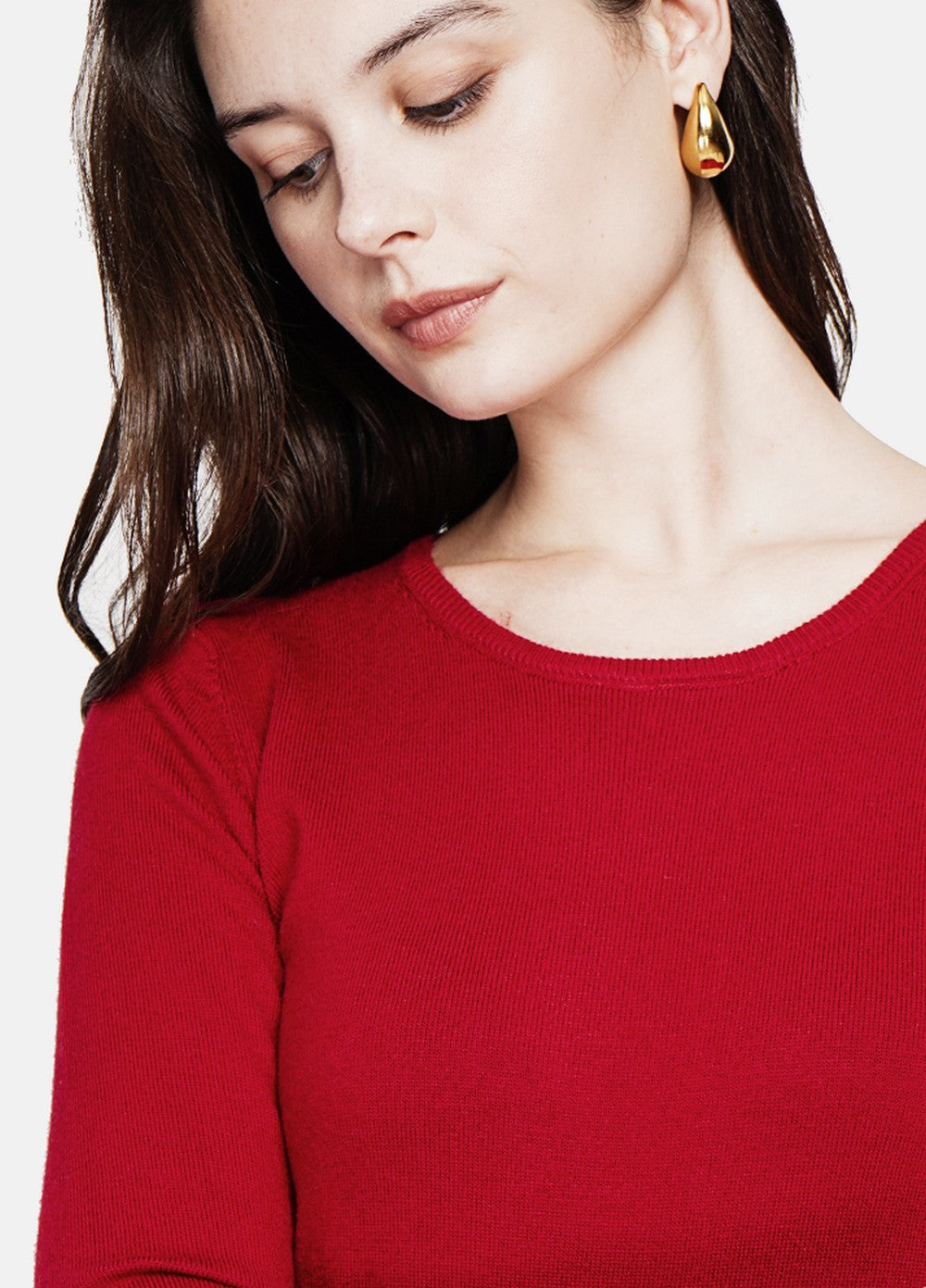 Classic round neck sweater with long sleeves, 2-ply knit – Hermes red – Assuili