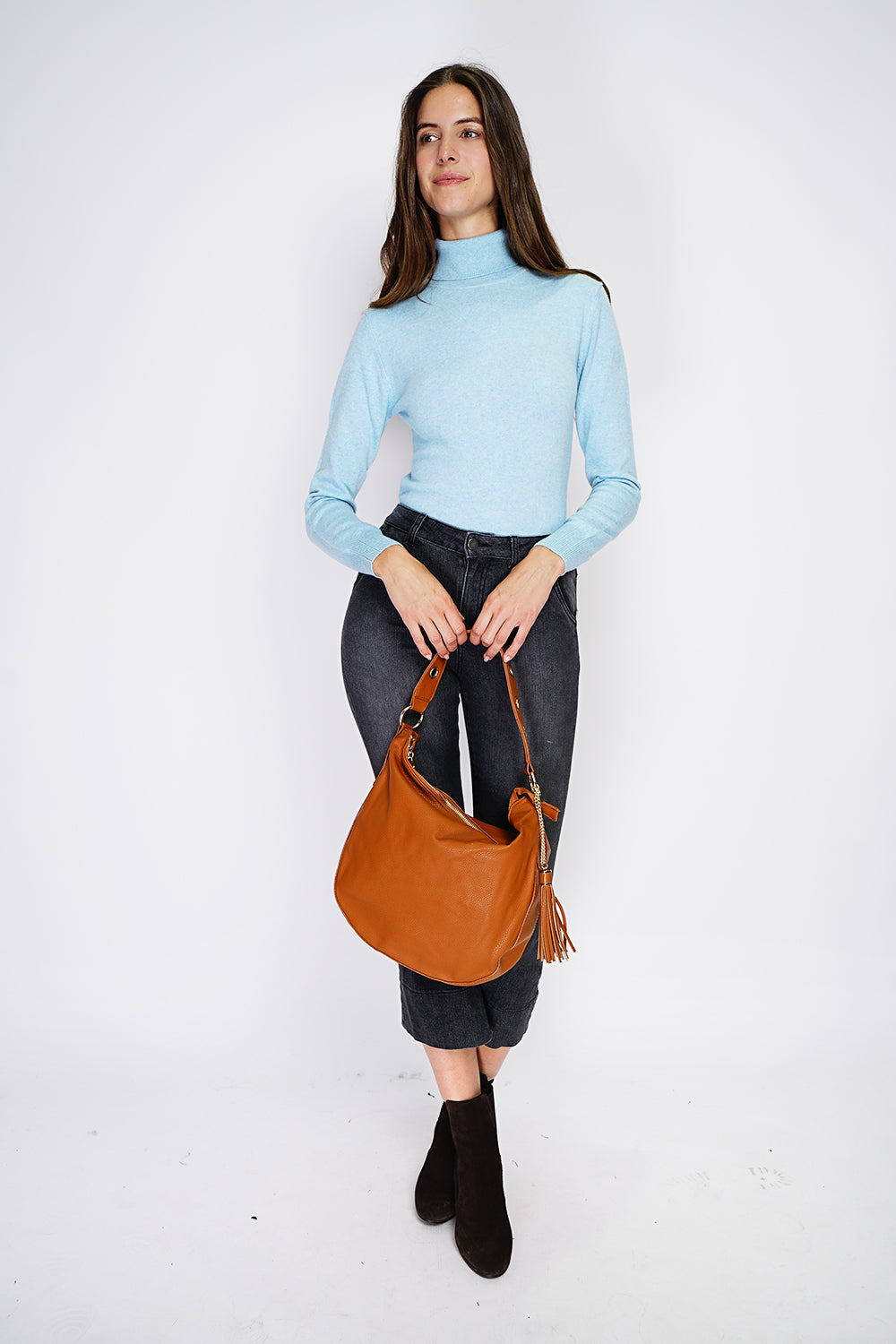 Classic long-sleeved turtleneck sweater in 2-ply knit – Sky blue – Assuili