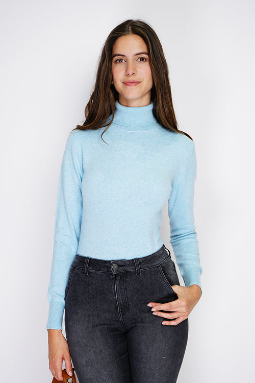 Pull col roulé classique 2 fils – Bleu ciel – Assuili