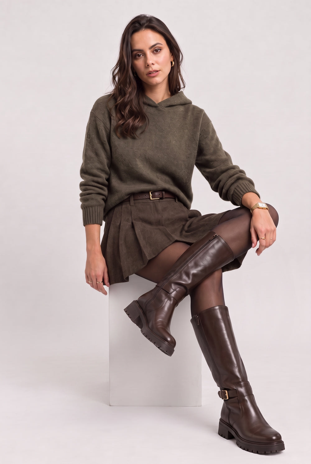 Pull à capuche oversize poche poitrine – Kaki – Assuili