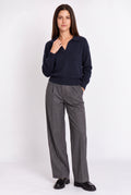 Pull col polo V oversize côtelé – Bleu nuit – Assuili