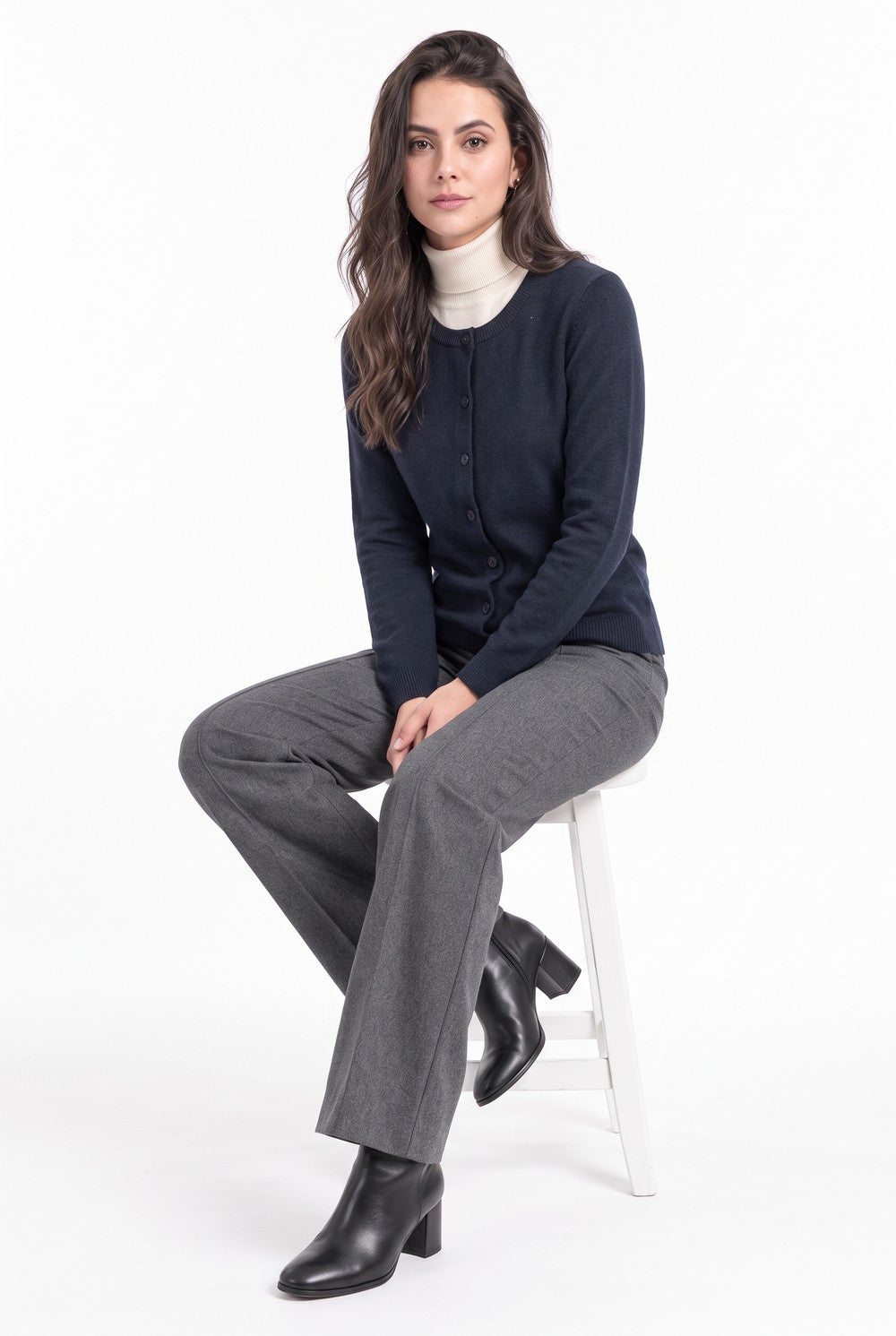 Gilet col rond boutons fantaisie – Bleu nuit – Assuili