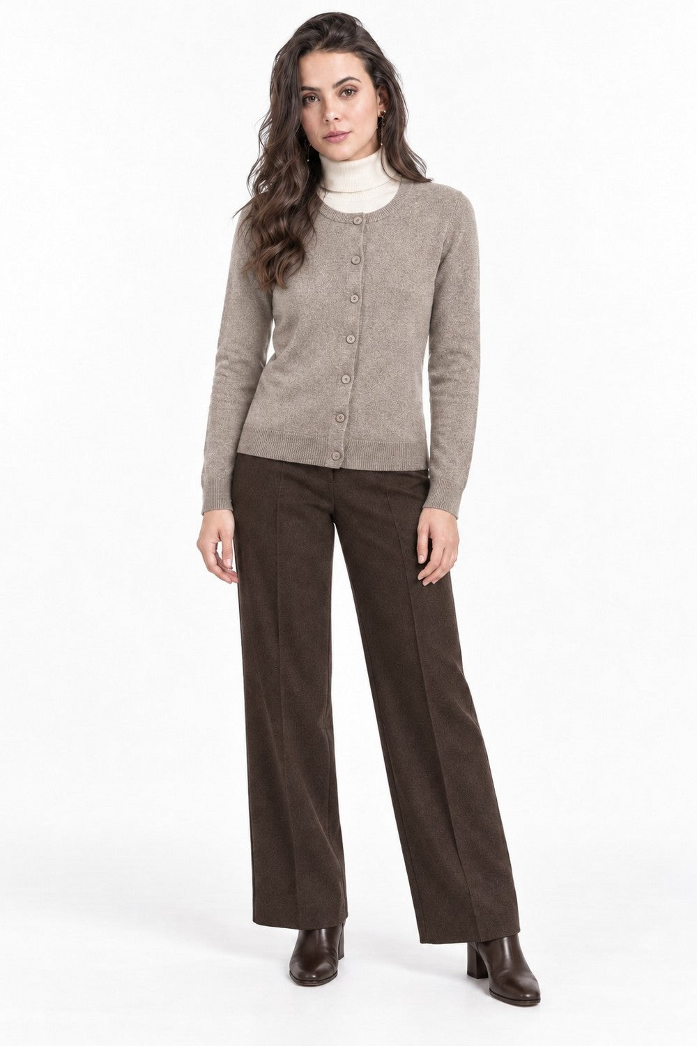 Gilet col rond boutons fantaisie – Désert – Assuili