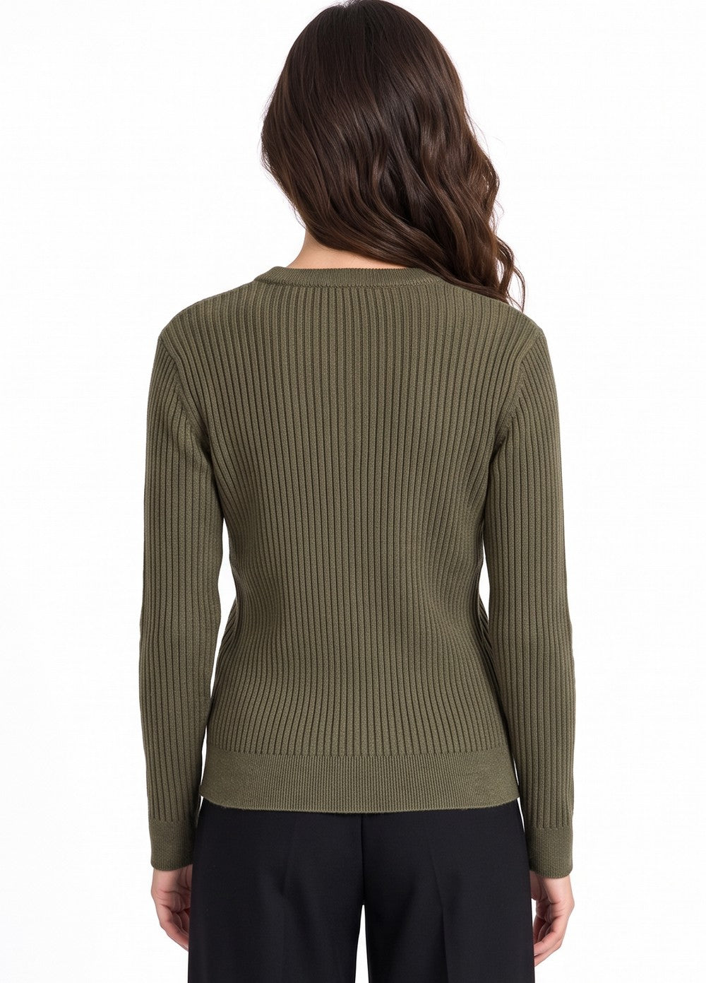 Pull col rond côtelé oversize 4 fils – Kaki – Assuili