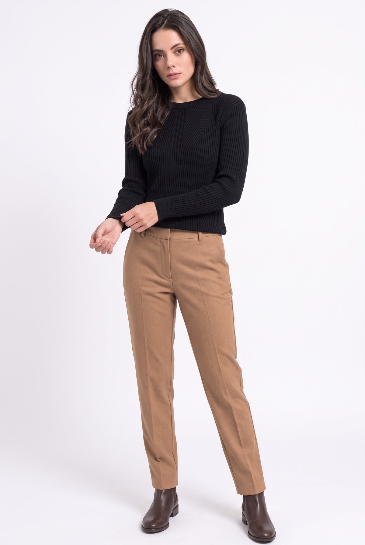 Pull col rond côtelé oversize 4 fils – Noir – Assuili