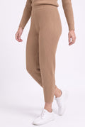 High-waisted trousers, fancy ribbed trim, 2-ply – Camel – Assuili
