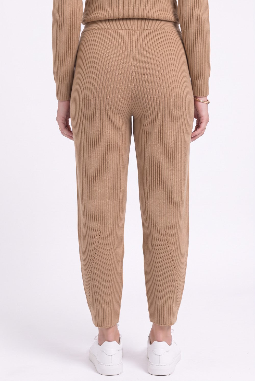 High-waisted trousers, fancy ribbed trim, 2-ply – Camel – Assuili