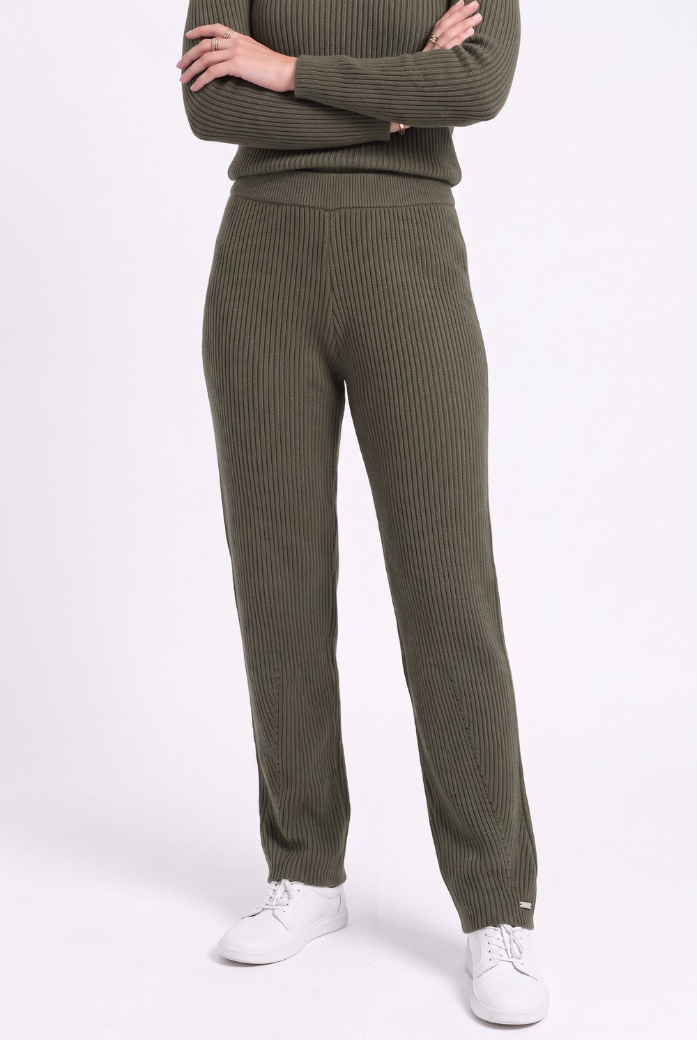 Pantalon taille haute côtelé – Kaki – Assuili