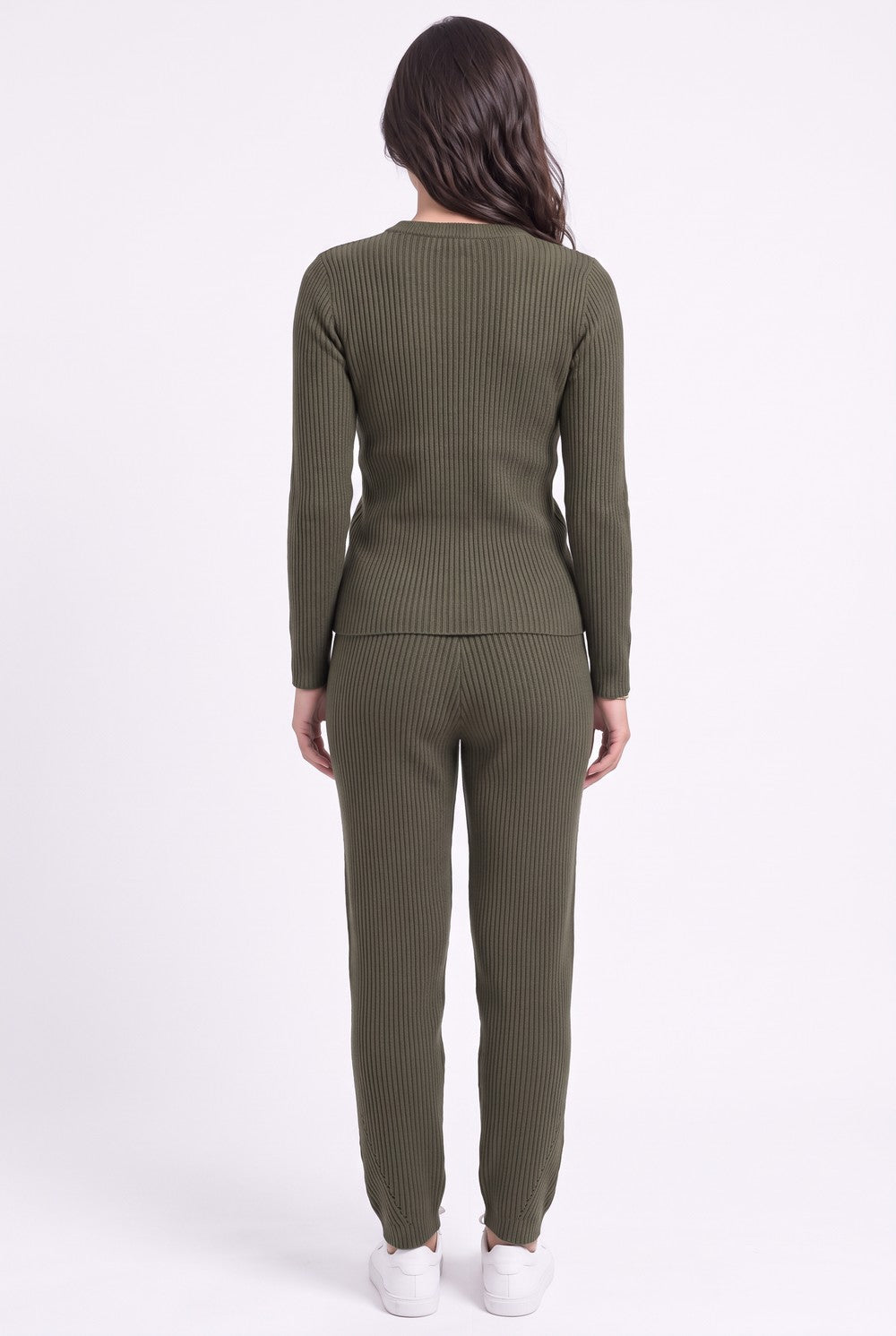 Pantalon taille haute côtelé – Kaki – Assuili