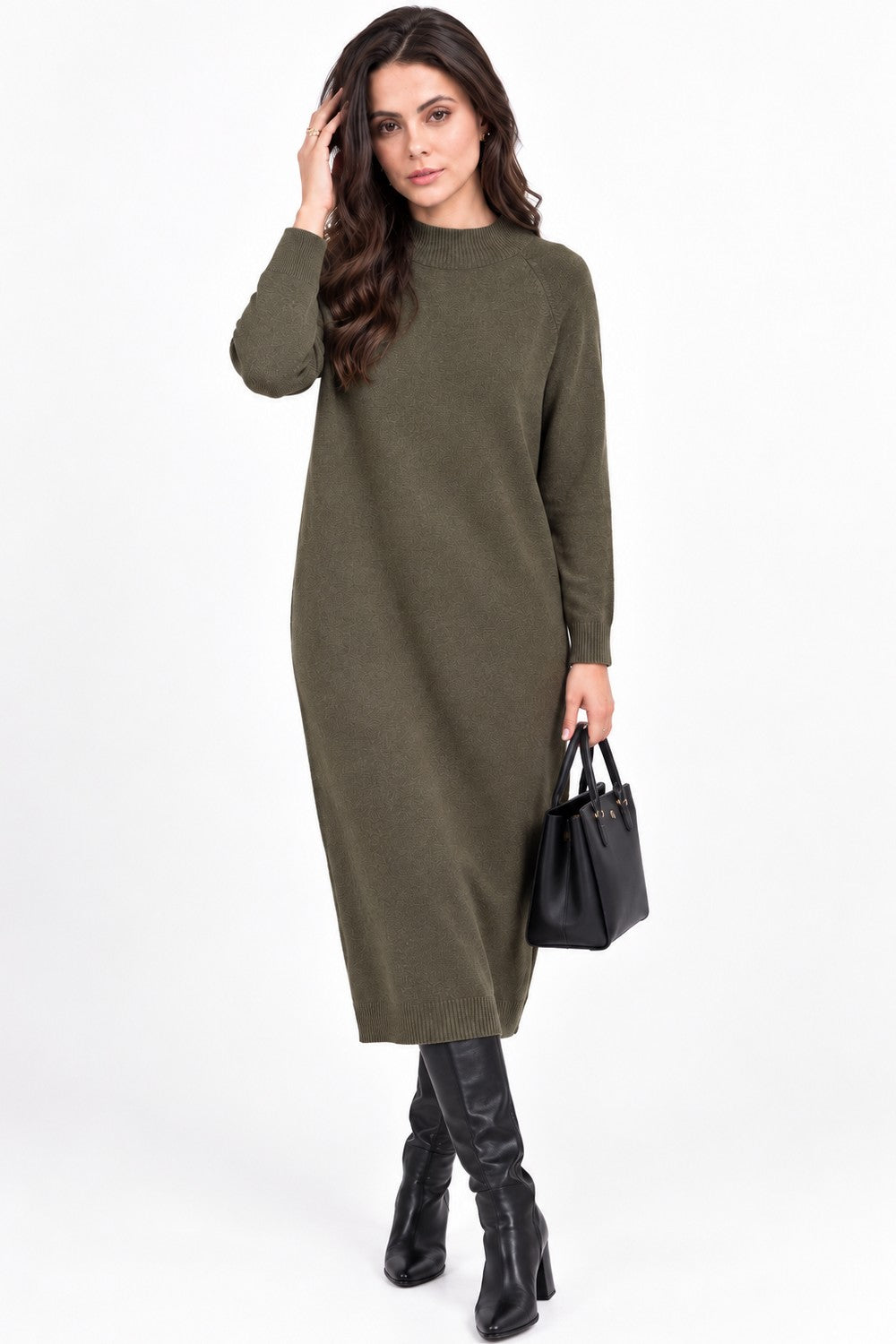 Robe col montant dos boutonné – Kaki – Assuili