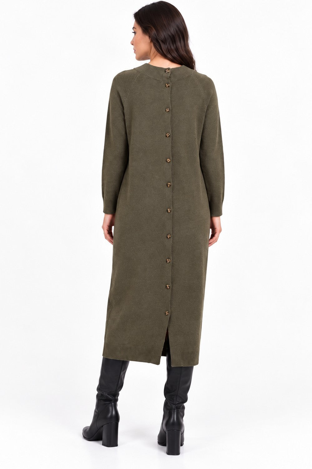 Robe col montant dos boutonné – Kaki – Assuili