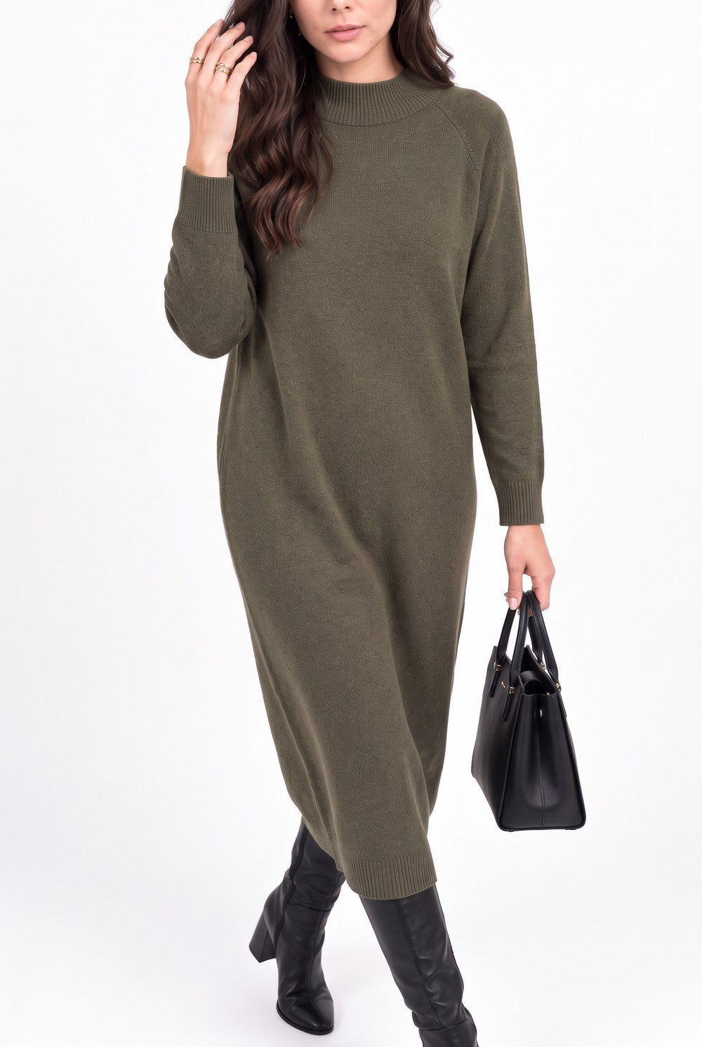 Robe col montant dos boutonné – Kaki – Assuili