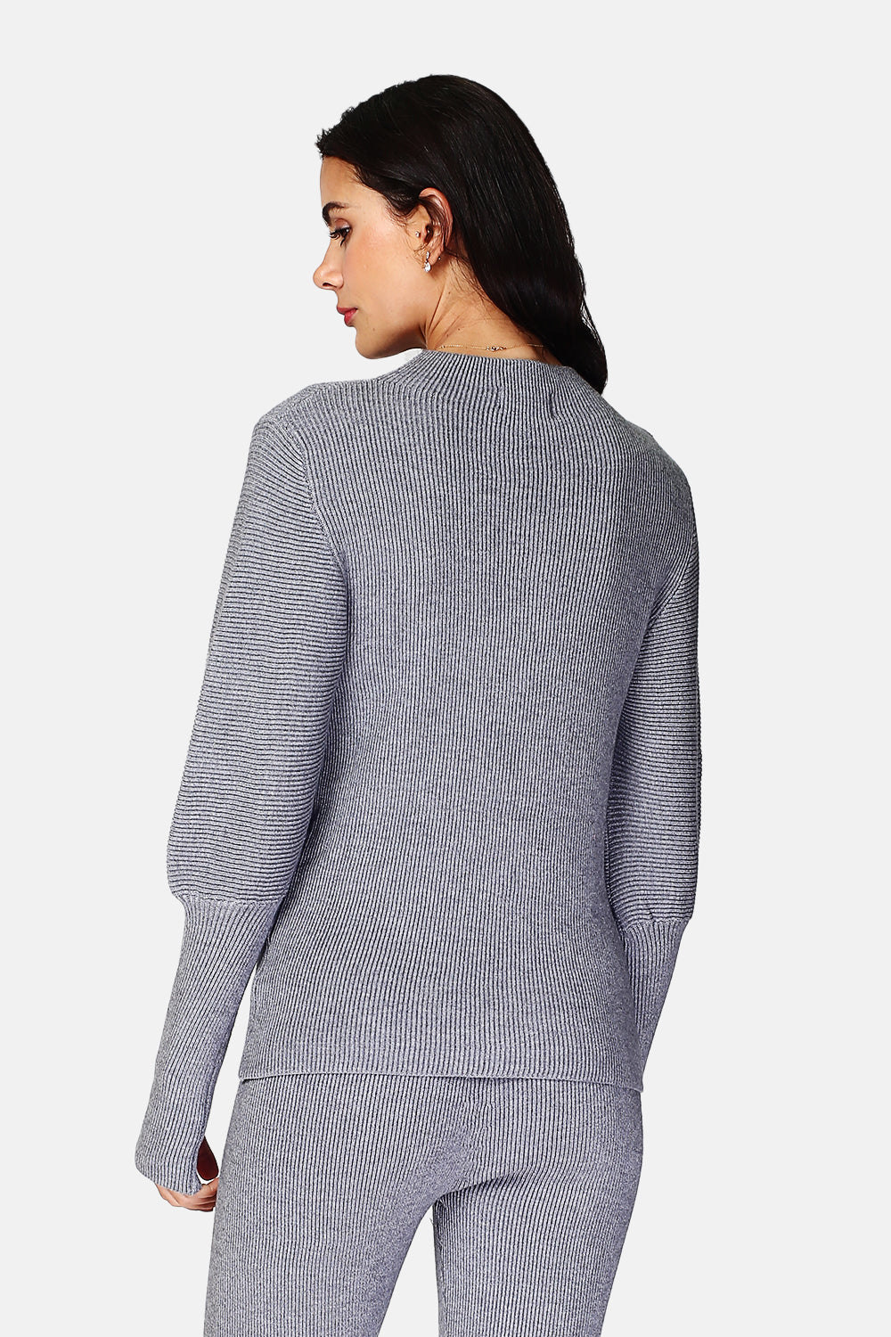 Pull col montant côtelé avec gants – Gris – Assuili