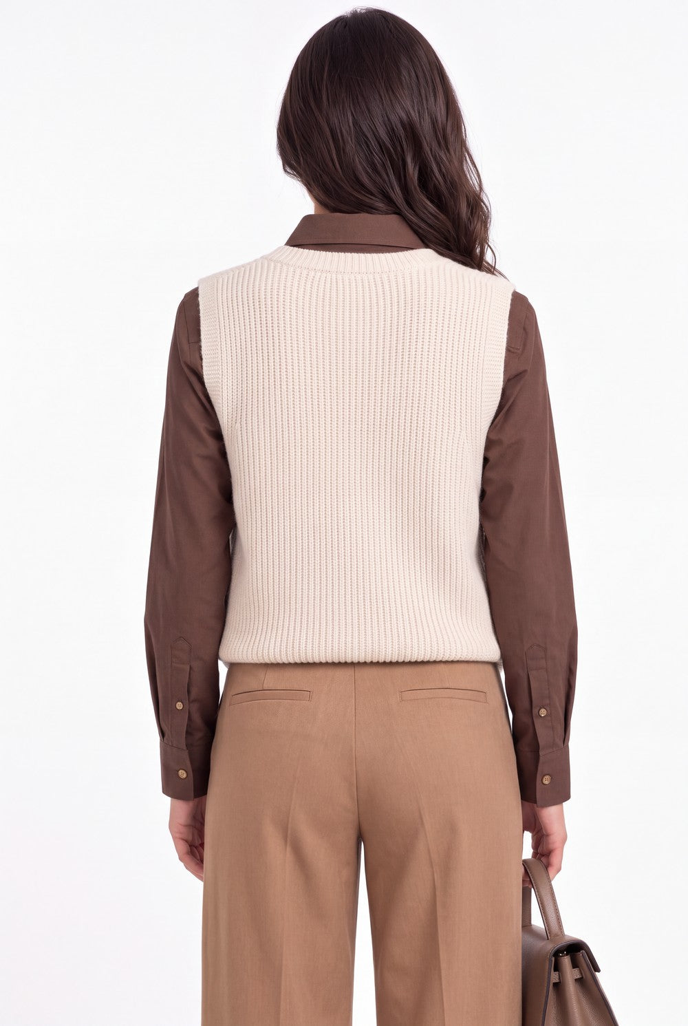 Sleeveless sweater, buttons on the sides, 4-ply – Cream – Assuili
