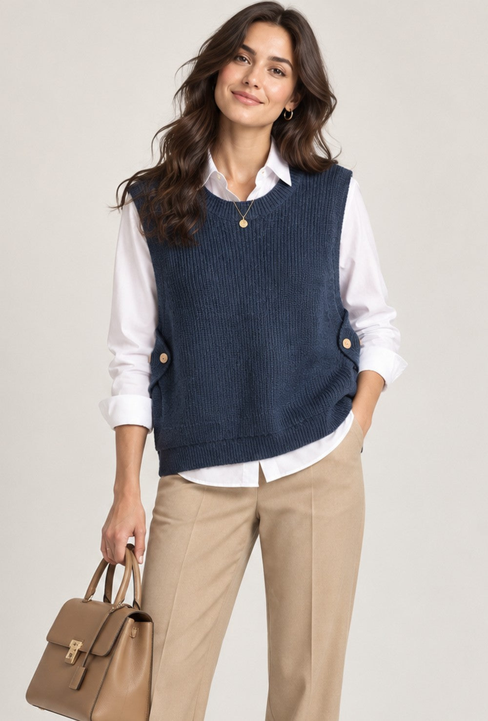 Pull sans manches boutonné sur les côtés – Turquoise – Assuili