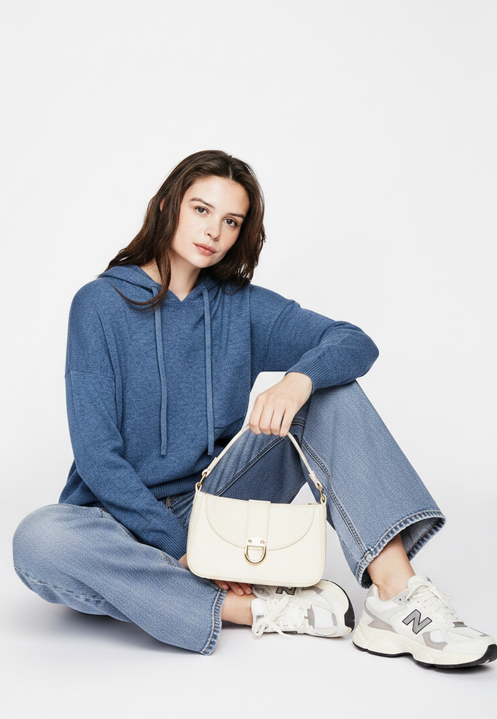Oversized hooded sweater, long sleeves, 2-ply – Blue Jeans – Assuili