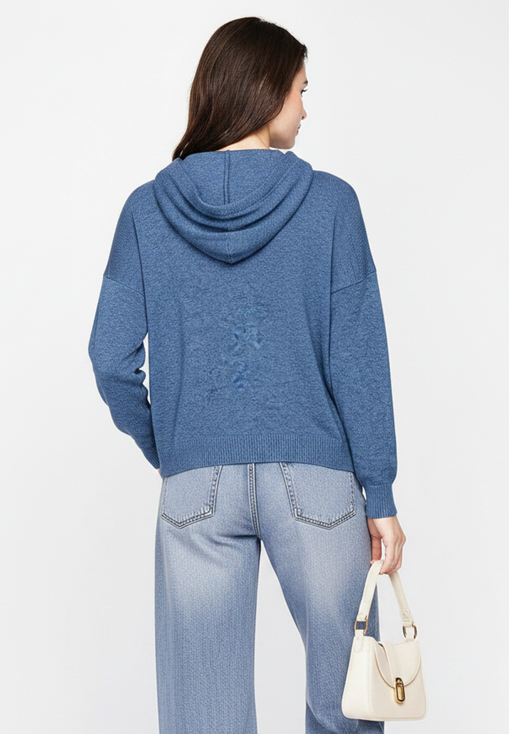 Oversized hooded sweater, long sleeves, 2-ply – Blue Jeans – Assuili