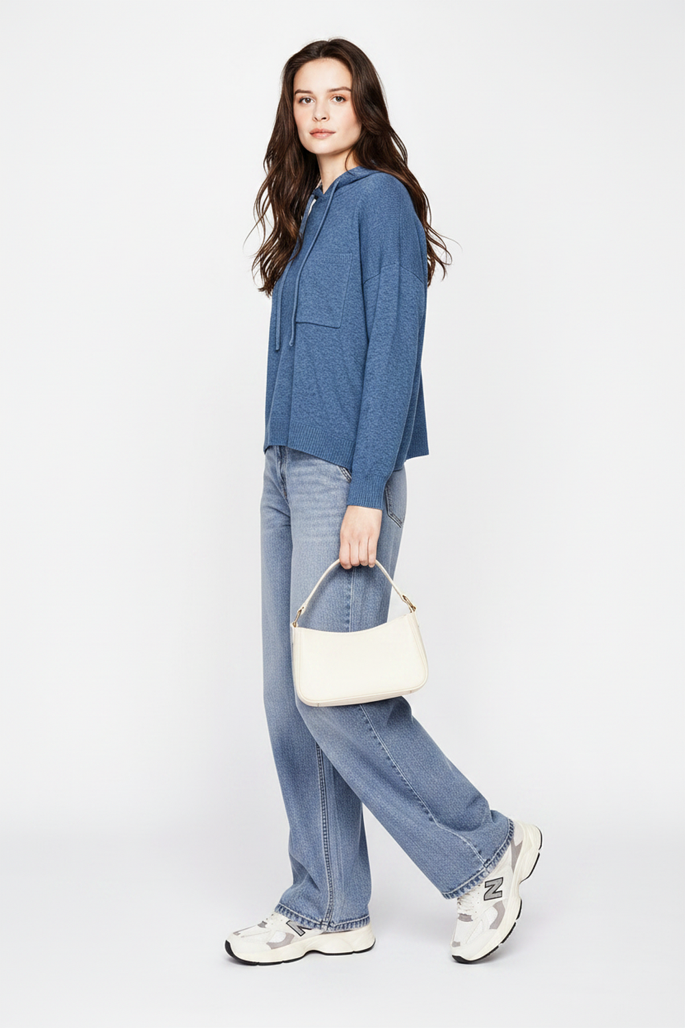 Oversized hooded sweater, long sleeves, 2-ply – Blue Jeans – Assuili