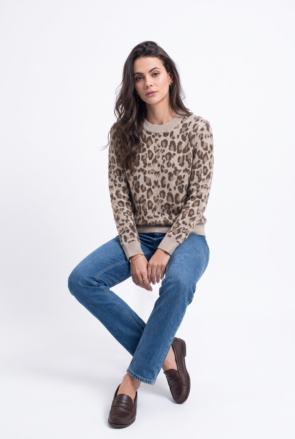 Pull léopard oversize col rond – Camel – Assuili
