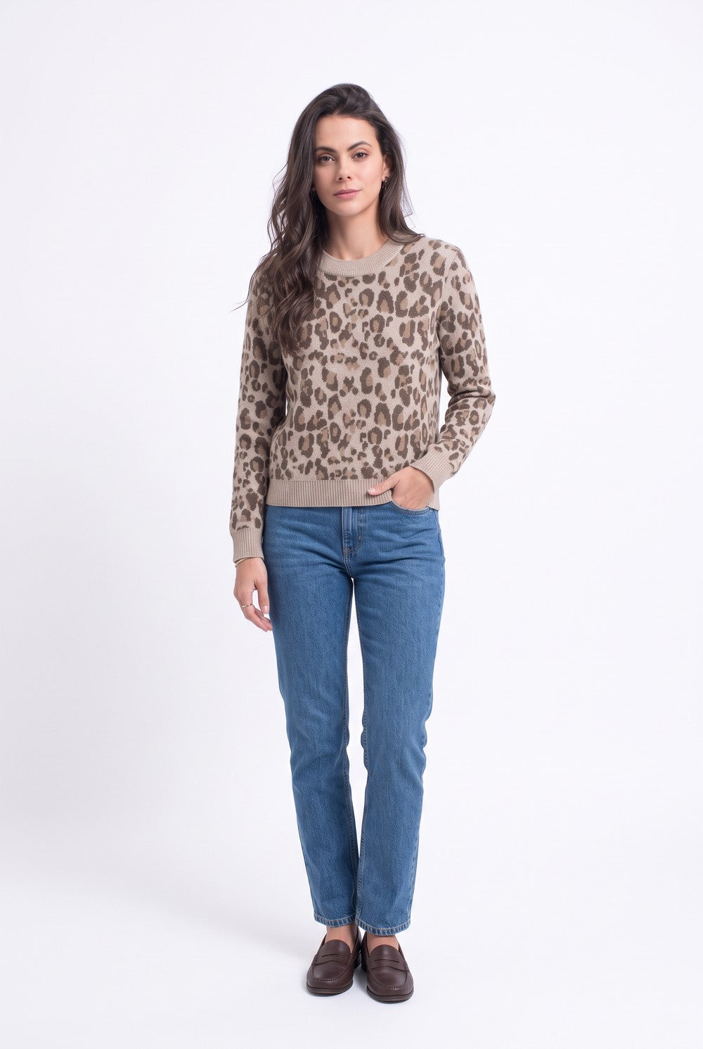 Pull léopard oversize col rond – Camel – Assuili