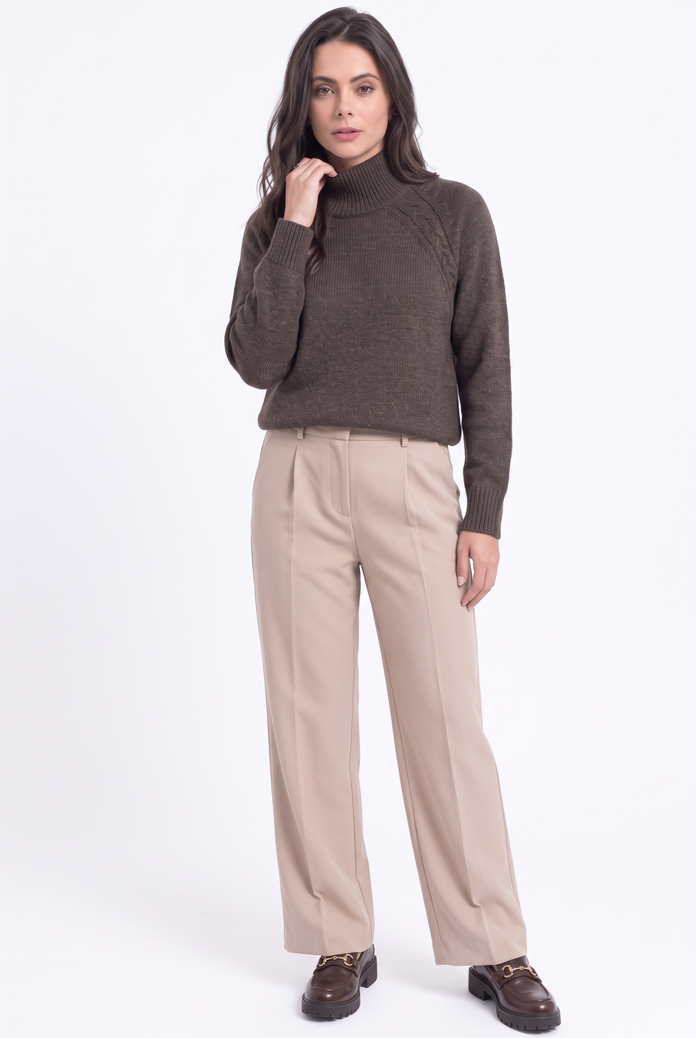Pull col montant torsadé 4 fils – Café – Assuili