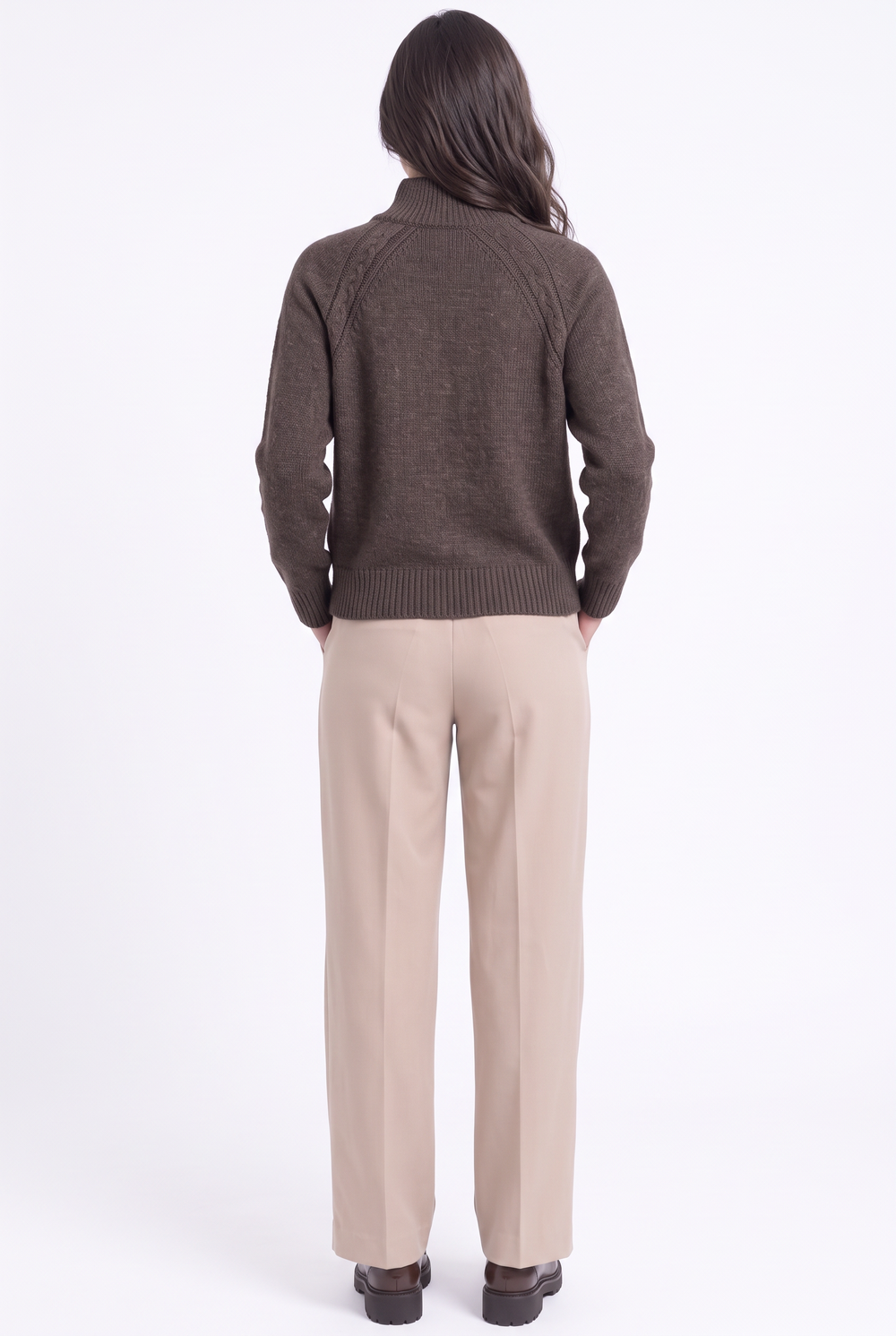 Pull col montant torsadé 4 fils – Café – Assuili