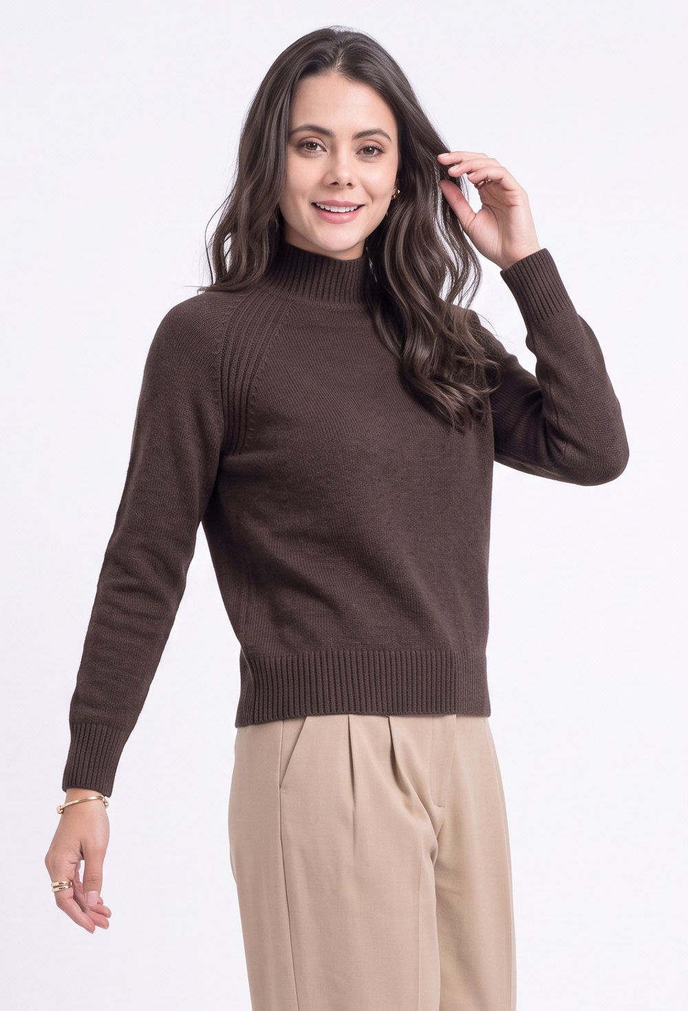 Pull col montant torsadé 4 fils – Café – Assuili