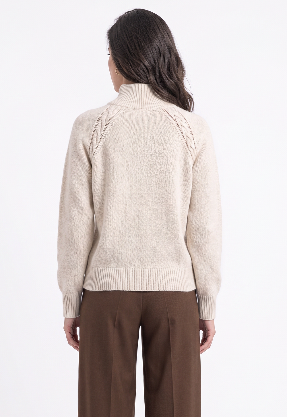 Pull col montant torsadé 4 fils – Crème – Assuili
