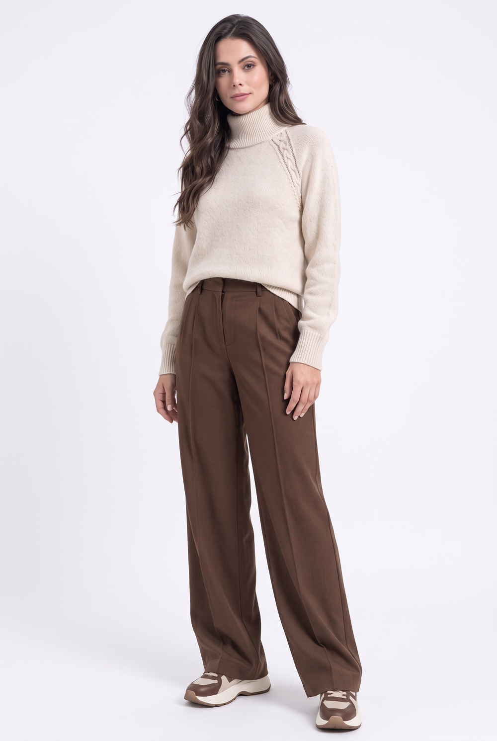 Pull col montant torsadé 4 fils – Crème – Assuili