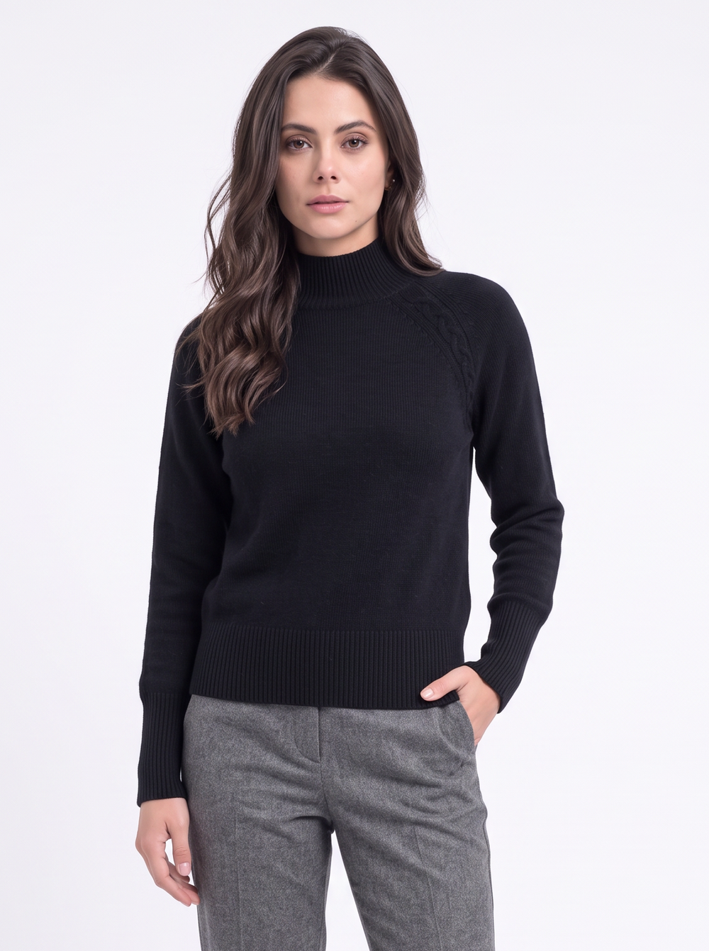 Pull col montant torsadé 4 fils – Noir – Assuili