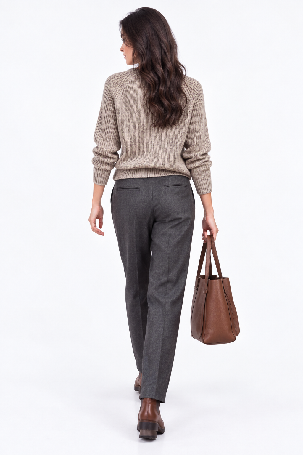 Crew neck sweater, long ribbed sleeves, 2-ply