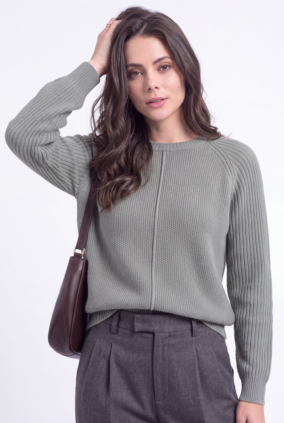 Pull col rond côtelé 2 fils – Vert jade – Assuili
