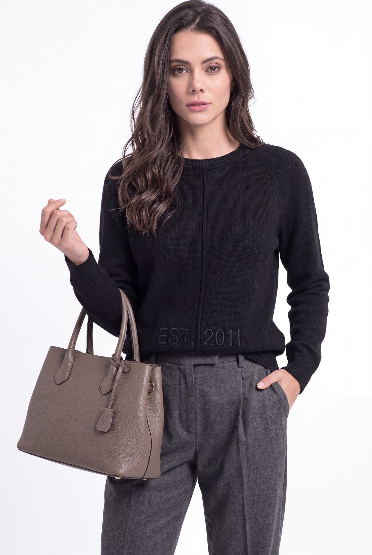 Pull col rond côtelé 2 fils – Noir – Assuili