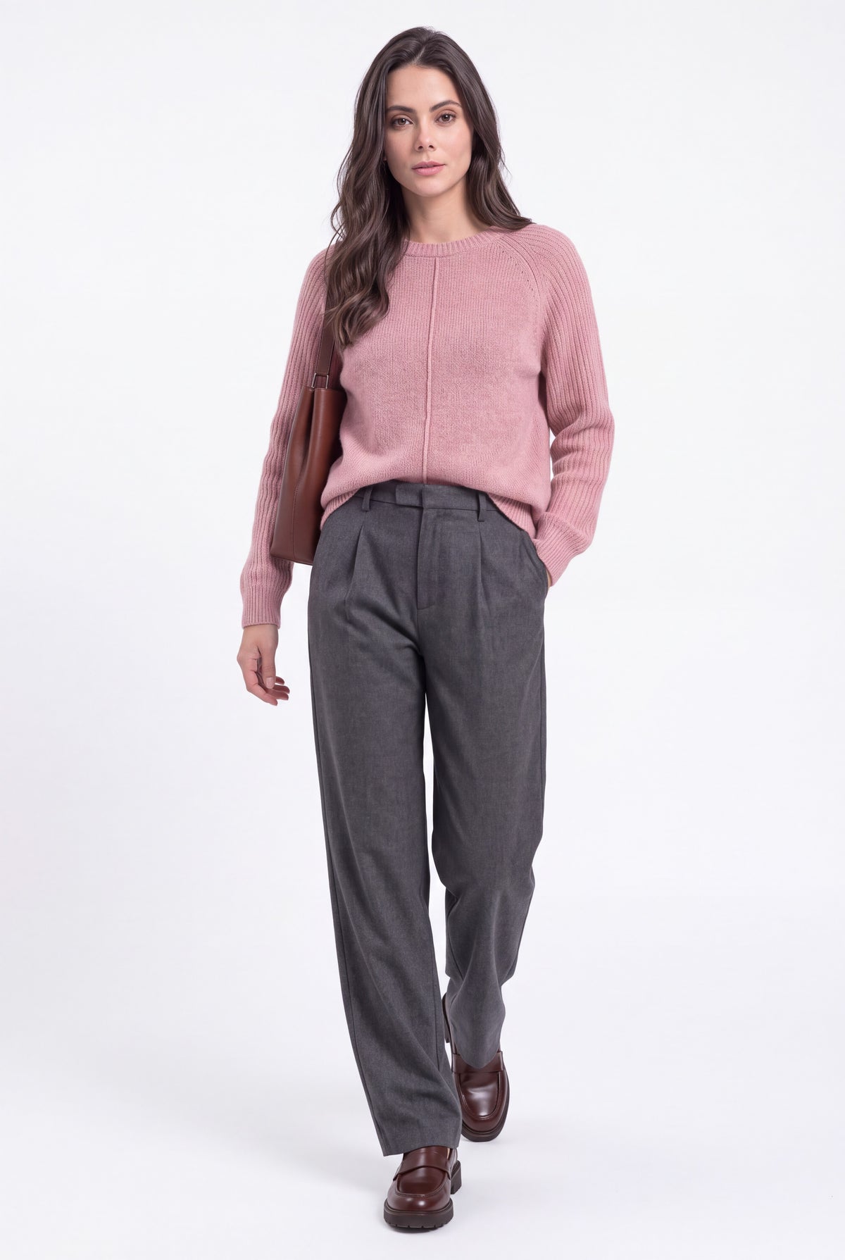 Pull col rond côtelé 2 fils – Vieux rose – Assuili