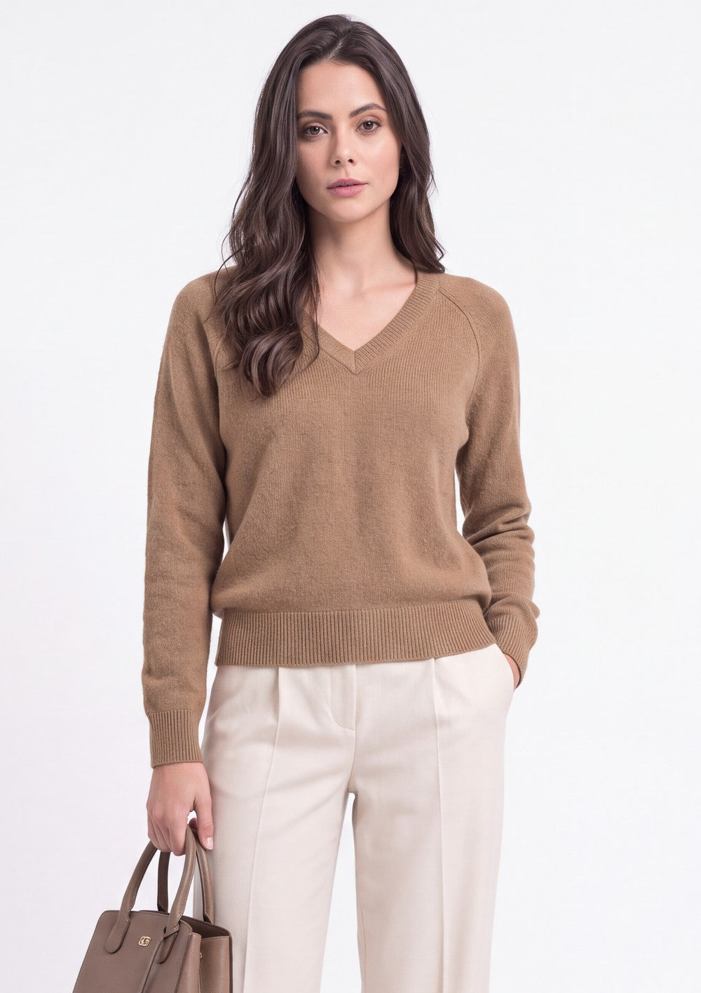 Pull col V manches raglan – Camel – Assuili