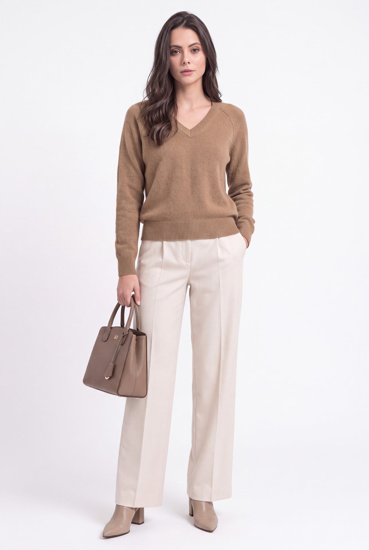 Pull col V manches raglan – Camel – Assuili