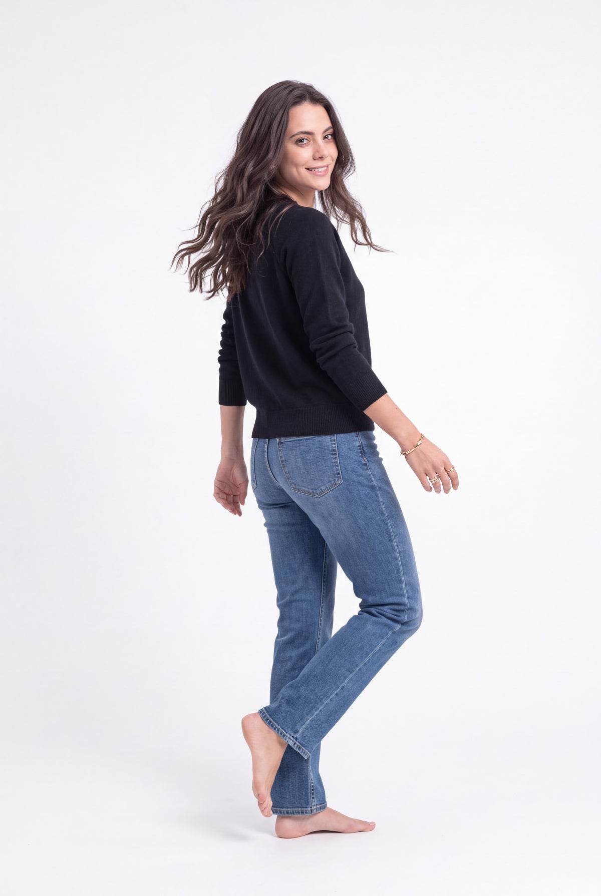 Pull col V manches raglan – Noir – Assuili